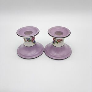 Vintage Hand Painted Ceramic Candle Holders Pair - Made In England